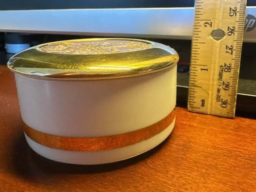 Vintage The Art of Chokin Porcelain Trinket Box with Gold Trim and Peacock Desig